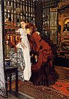 James Jacques Joseph Tissot Wall Art - YOUNG WOMEN LOOKING AT JAPANESE OBJECTS